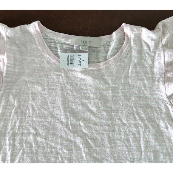 Loft Pink Ruffle Sleeve Peplum Top Womens L Cotton Blend New - Picture 2 of 4